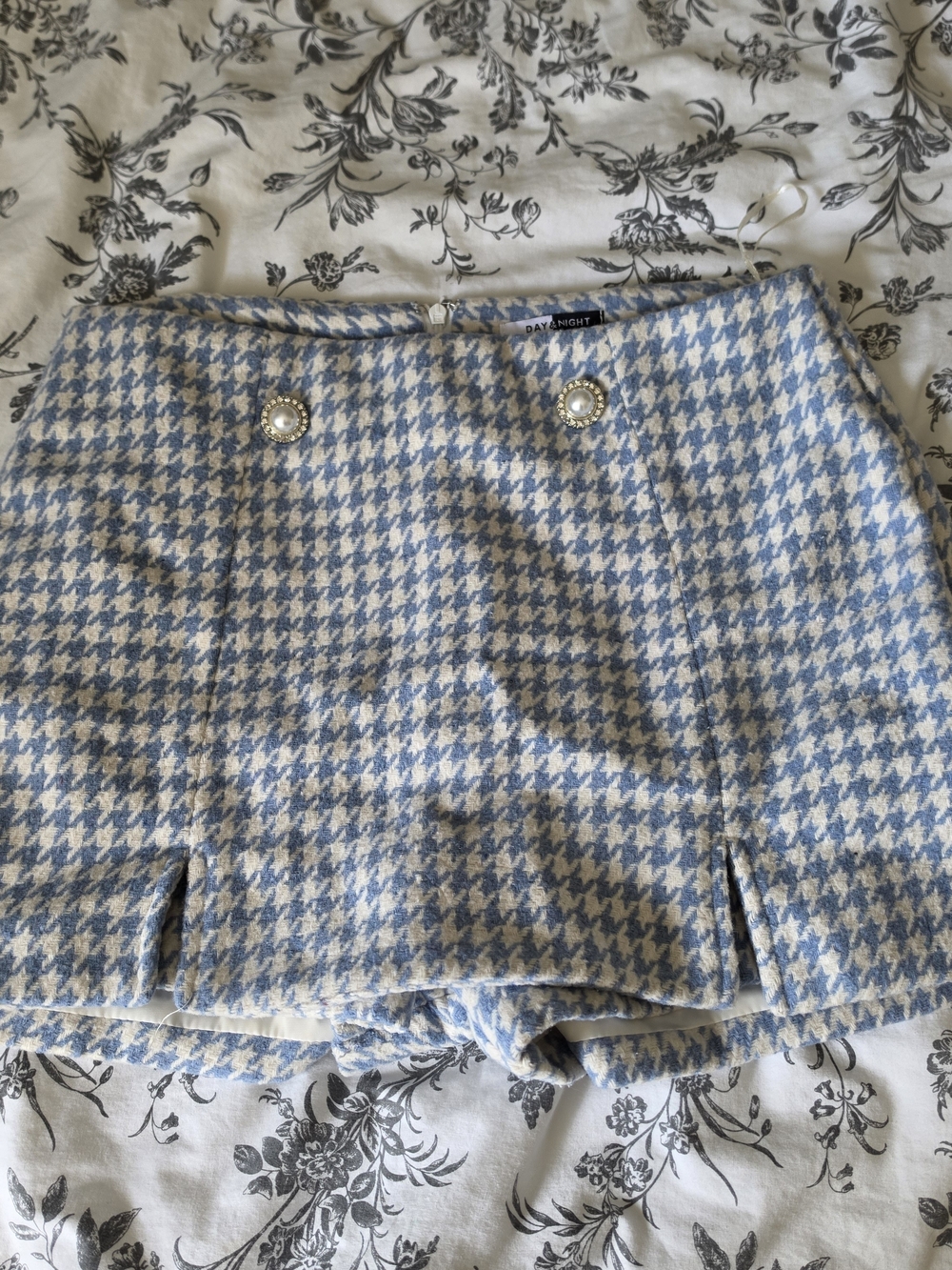 Blue Houndstooth Women's Skort with Pearl Buttons